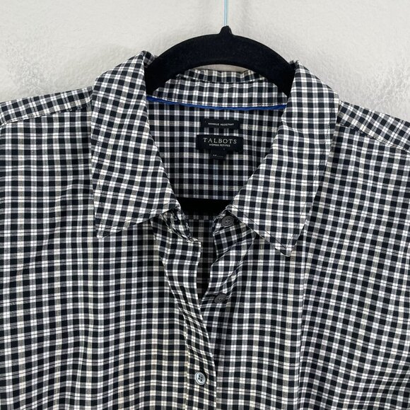 Talbots Woman 16W Petites Wrinkle Resistant Button Up Shirt Black White Gingham - Picture 8 of 10